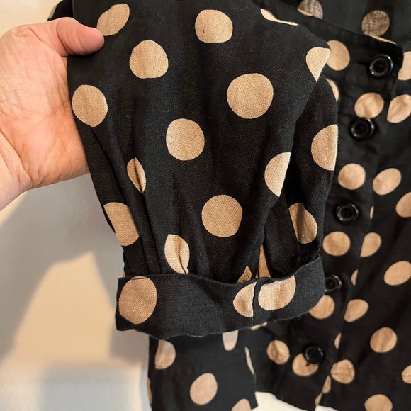 J Crew Women's Square Neck Long Sleeves Button Linen Blouse Polka Dot Medium - Picture 4 of 7